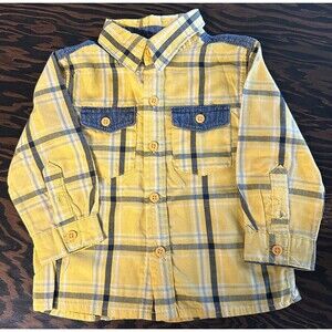 Boy's Nanette Kids Button Up Yellow Blue Plaid Denim (842)